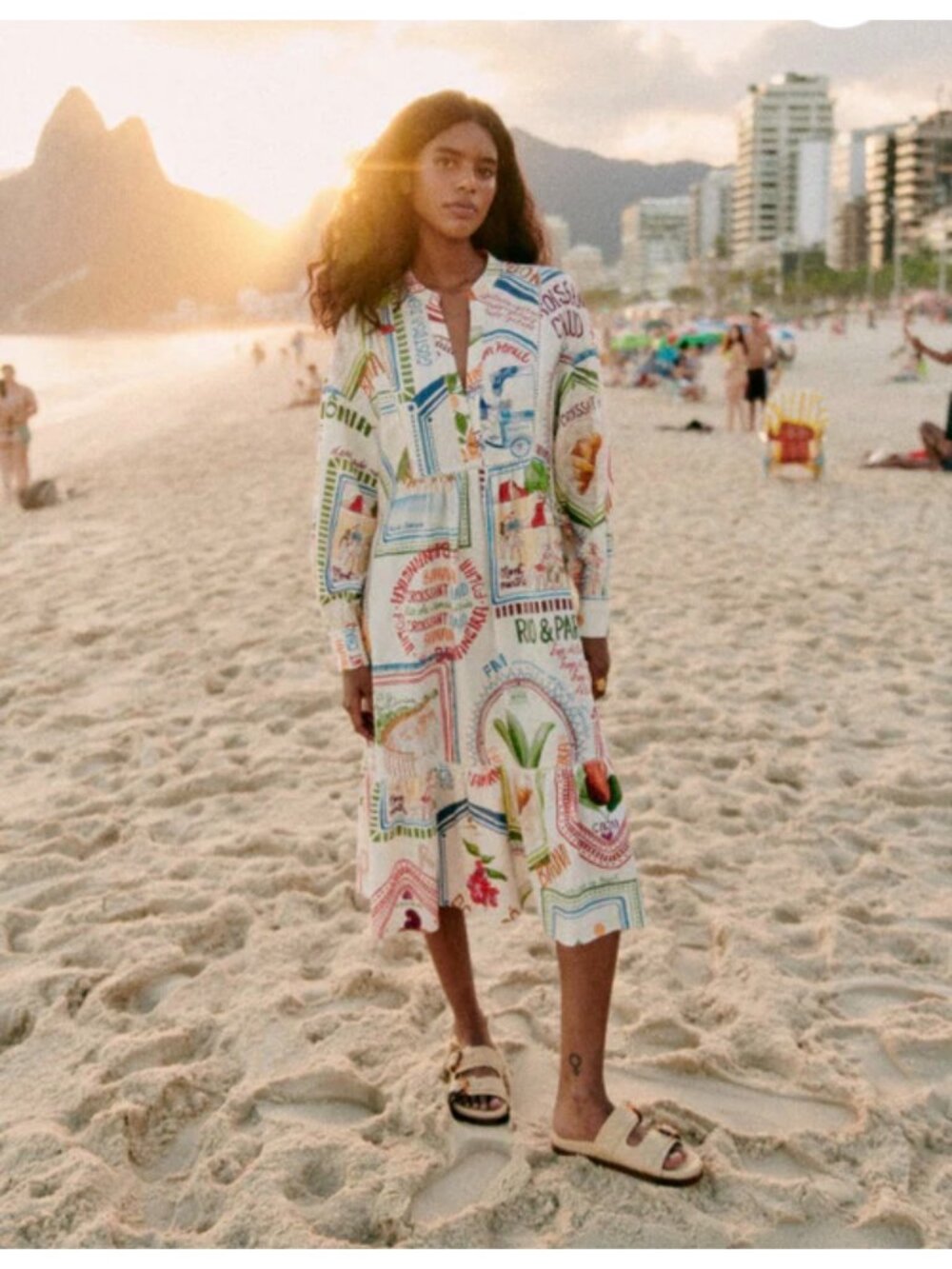 NWOT Sézane xFarm Rio Paris Print Linen Midi Dress EU 44 Rare Limited Collab